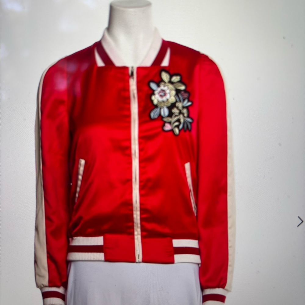 Maje Red Bomber Jacket with Floral Design!  VGC barely worn!